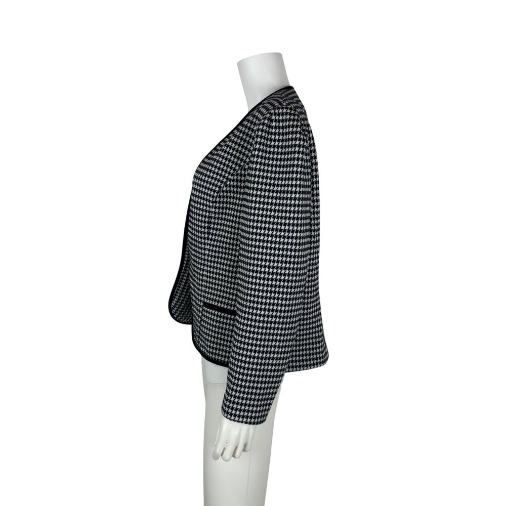 Vintage 80s Houndstooth Blazer Womens Large Black & White Single Button Jacket - Picture 7 of 8